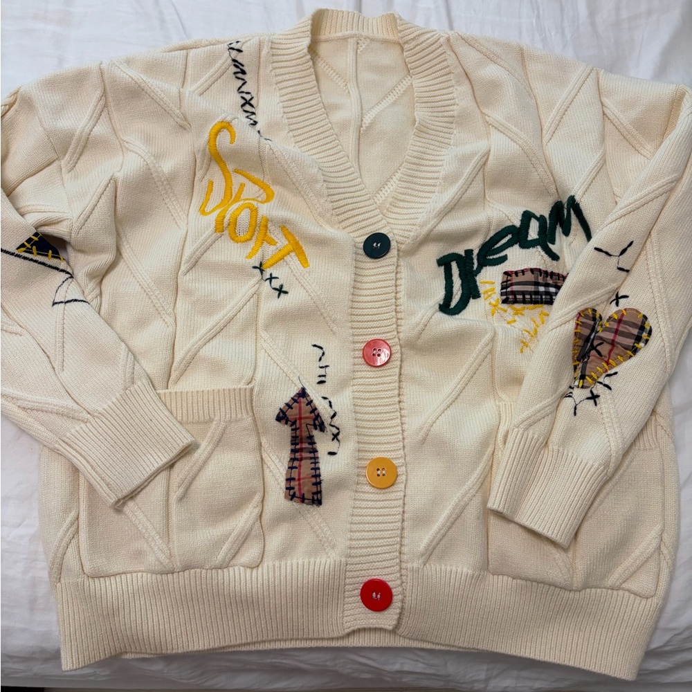 Embroidered Cream Cardigan - Picture 4 of 4